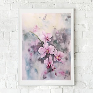 Orchid Original Painting Floral Watercolor Art Flowers Wall Art Blooming Painting
