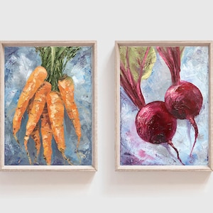 Peinture nature morte de cuisine Peintures de légumes Peintures originales de betteraves à l&#39;huile Peinture de carottes