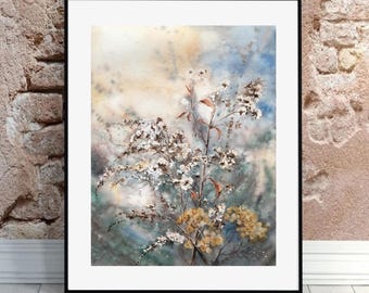 オリジナル水彩画「野の花」：草原の花のアート、8x6インチ - Etsy 日本