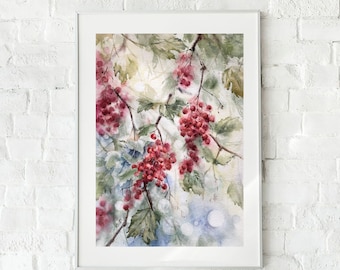 Berries Painting Floral Original Watercolor Painting Berry Wall Art Berry Painting