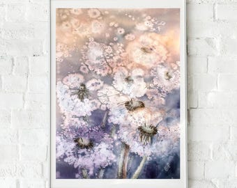 Flowers Original Painting Wildflowers Wall Art Dandelion Painting