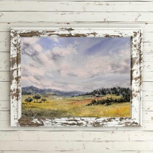 Landscape Original Meadow Painting Nature Watercolor Wall Art Field Painting
