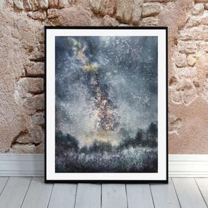 Arte murale delle stelle Pittura spaziale Arte murale del cielo notturno Pittura ad acquerello originale