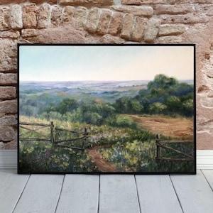 Original Landscape Meadow Oil Painting Field Wall Art Summer Landscape