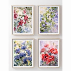 Lot de 4 cartes postales florales avec impressions aquarelles