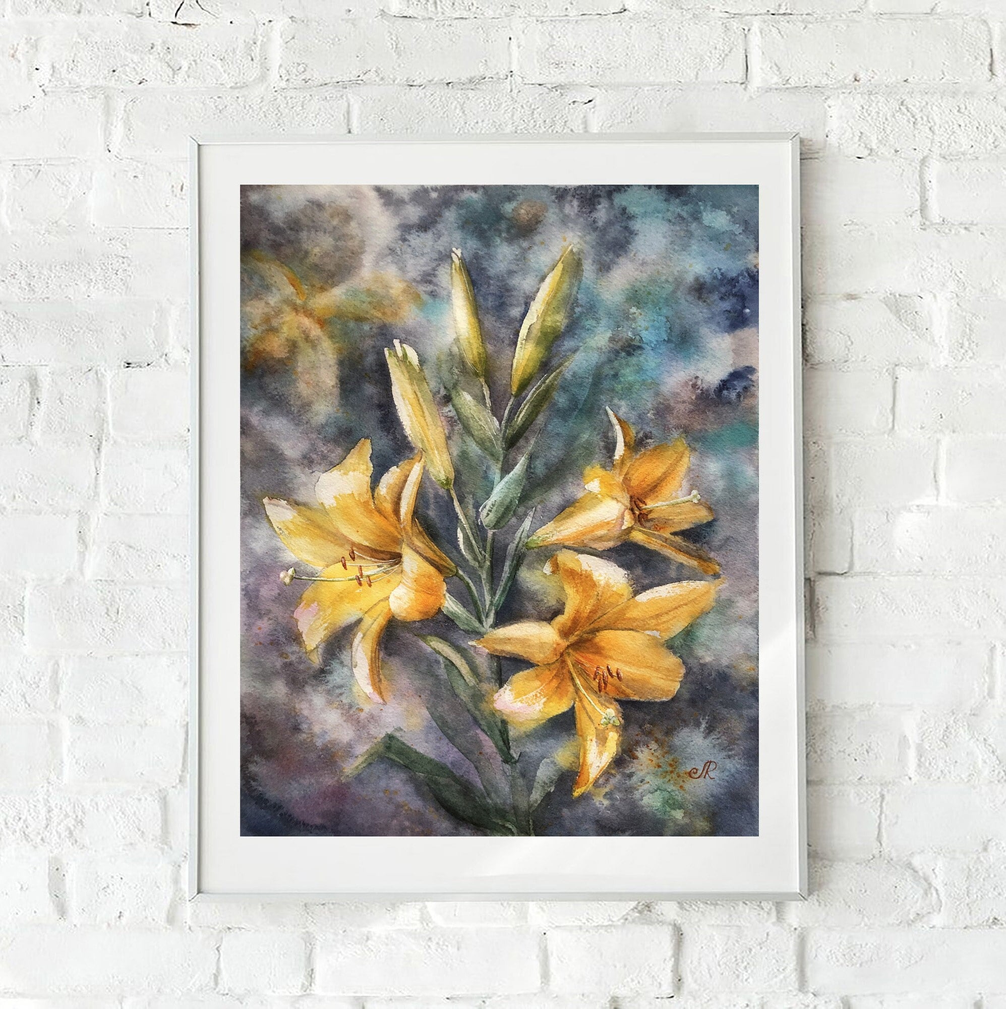 ユリの花の絵画 オリジナル水彩画 ユリの壁アート - Etsy 日本
