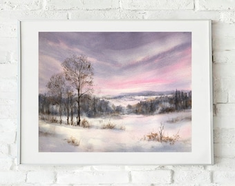 Winter Landscape Original Painting Winter Watercolor Painting