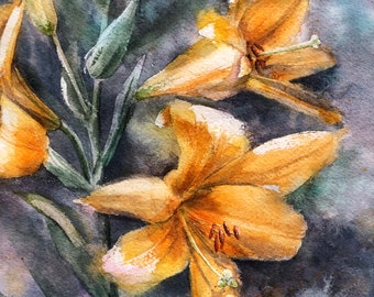 ユリの花の絵画 オリジナル水彩画 ユリの壁アート - Etsy 日本