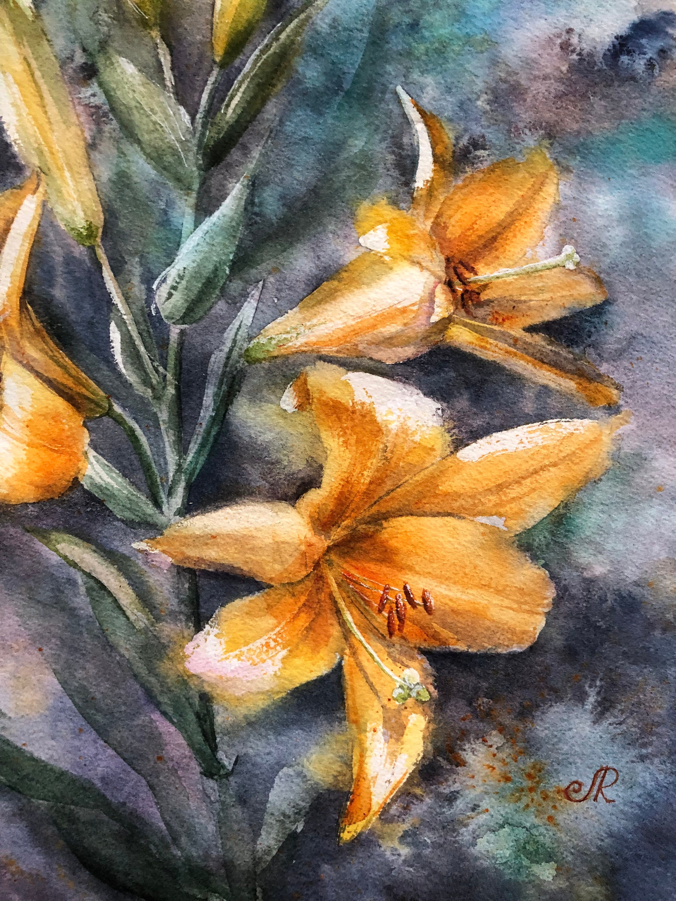 ユリの花の絵画 オリジナル水彩画 ユリの壁アート - Etsy 日本