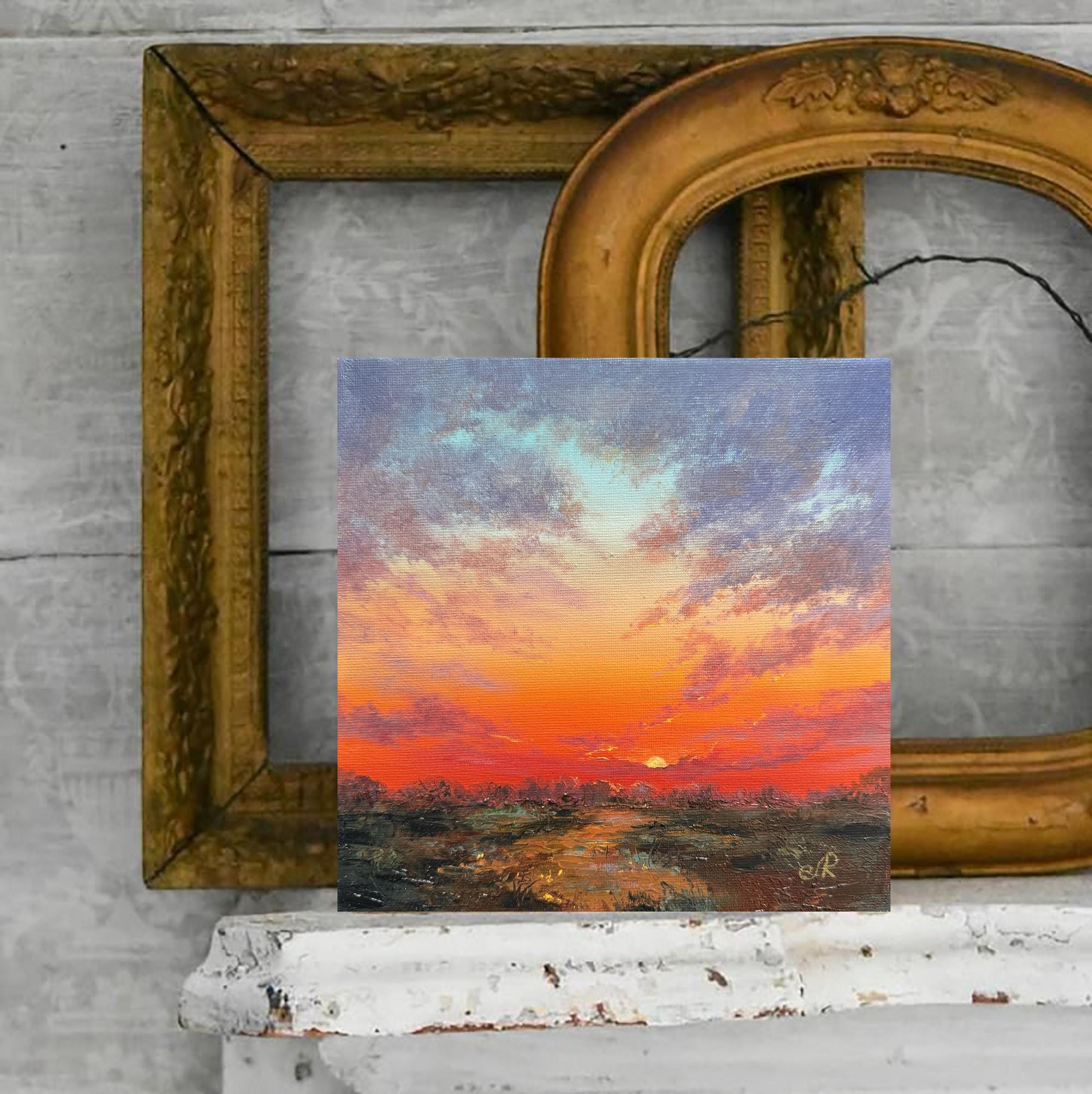 Original Sunset Oil Painting on Canvas: 8x8 Landscape Art - Etsy
