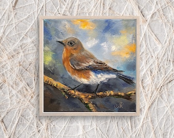 Oiseaux, peinture originale d'art mural animal, peinture à l'huile d'oiseau de forêt