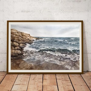 Pintura original de paisaje marino Arte mural costero Pintura de acuarela de paisaje marino Arte mural marino