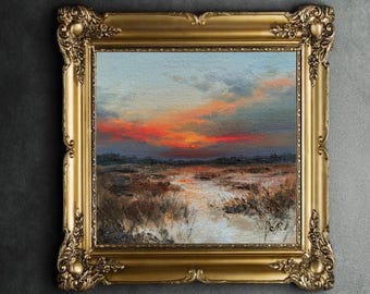 Original Sunset Oil Painting Landscape Art Sunrise Artwork