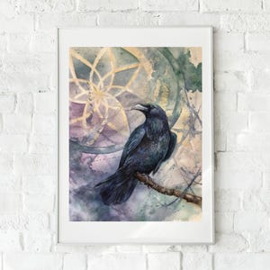 レイヴンオリジナル絵画 鳥 水彩画 カラス ウォールアート