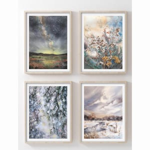 Lot de 4 cartes postales nature, aquarelles