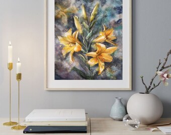 ユリの花の絵画 オリジナル水彩画 ユリの壁アート - Etsy 日本