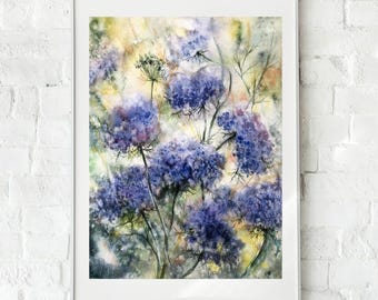 オリジナル水彩画「野の花」：草原の花のアート、8x6インチ - Etsy 日本