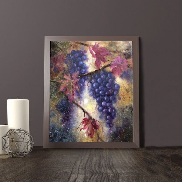 Peinture de raisin Huile Fruits originaux Nature morte Art du raisin