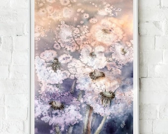 Dandelion Painting Wildflowers Original Artwork Flowers Wall Art Meadow