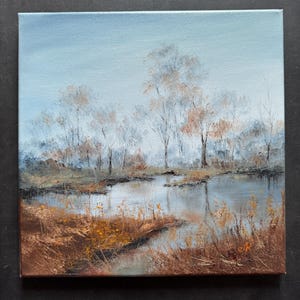 Paesaggio Dipinto ad olio originale Arte murale autunnale Opera d'arte della foresta immagine 9