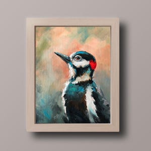 Birds Original Painting Woodpecker Wall Art Bird Oil Painting