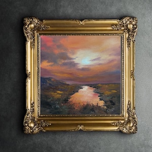Sonnenuntergang Ölgemälde Rustikale Wand Kunst Feld Originale Gemälde