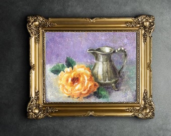 Roses Original Oil Painting Still Life Teacup Painting