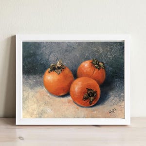 Stilleven origineel schilderij fruit olieverfschilderij kaki muurkunst