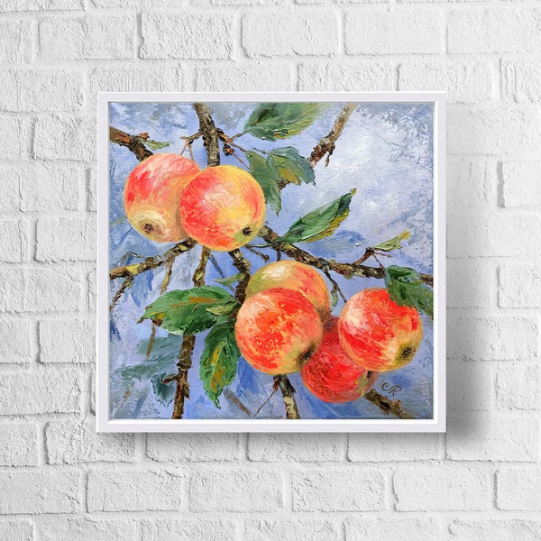 Peinture de pomme Peinture de fruits originale Peinture à l’huile sur toile Cuisine Nature morte Peintures alimentaires