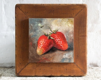 Pintura de frutas sobre lienzo Cocina Bodegón Pintura de fresa