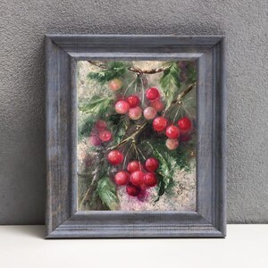 Cherry Painting Original Fruit Oil Painting Kitchen Still life Painting