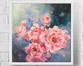Peony Oil Painting Original Flowers Artwork Peonies Wall Art Pink Floral Art