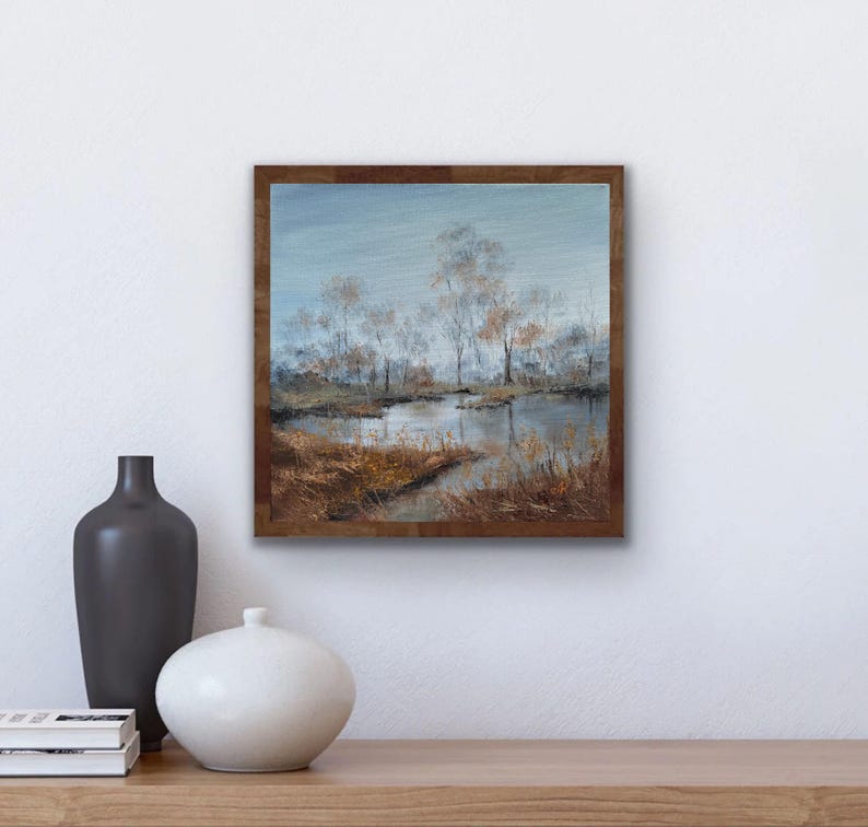 Paesaggio Dipinto ad olio originale Arte murale autunnale Opera d'arte della foresta immagine 5