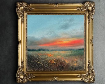 Coucher de soleil peinture à l'huile paysage original lever de soleil Wall Art