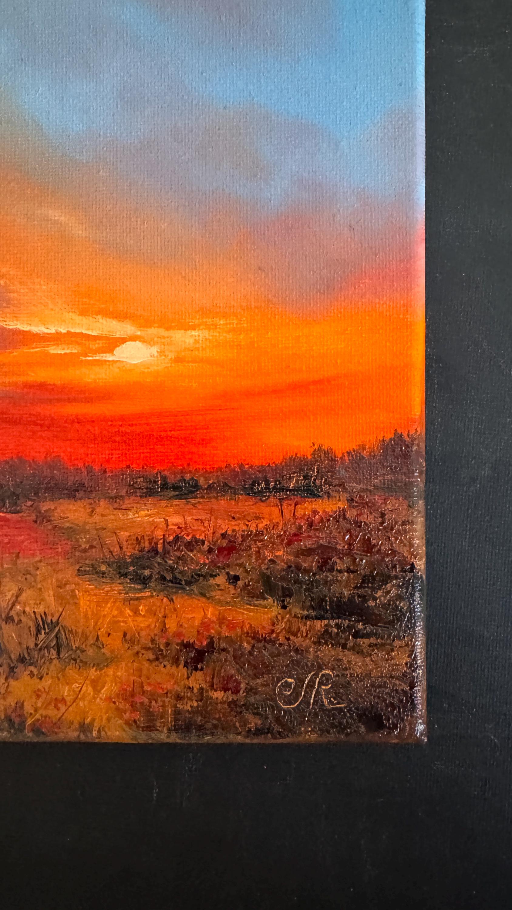 Original Sunset Landscape Oil Painting on Canvas (8x8