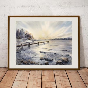 Landscape Original Watercolor Painting Sunset Art Lake Painting