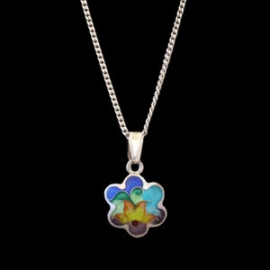 Flower Pendant in Fine Silver and Cloisonne Enamel