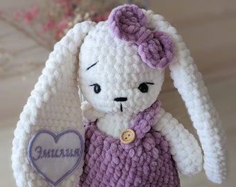 Personalized plush bunny toy, handmade stuffed rabbit, crochet custom bunny, Easter gift for girl