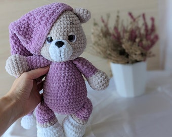 Crochet teddy bear in pajamas, stuffed animals, Birthday gift for kids
