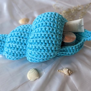 Bathroom hanging organizer, crochet shell basket, make up organizer