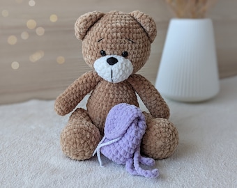 Crochet teddy bear with backpack, plush teddy bear toy, stuffed animals and plushies