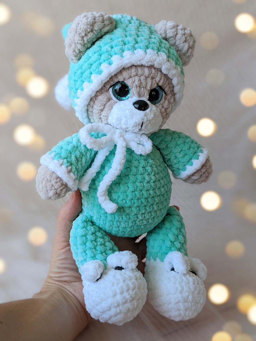 Crochet Teddy Bear in Pajamas and Bunny Slippers Stuffed - Etsy