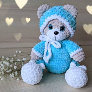 Crochet Teddy Bear in Pajamas and Bunny Slippers Stuffed - Etsy