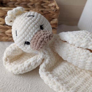 Baby lovey goose, crochet duck comforter, baby cuddle toy, plush goose lovey