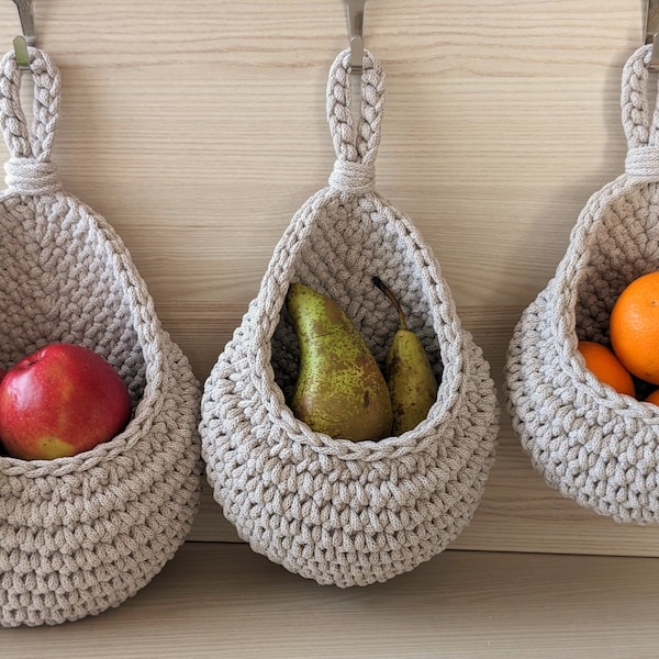 Cotton rope hanging basket, kitchen storage basket, fruit storage basket, wall hanging home organizer