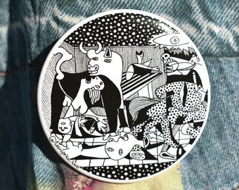Guernica Picasso-Abzeichen, Metalldekoration, Pin-Abzeichen, berühmtes Gemälde, Inspiration, Kunstmaler, spanischer Bürgerkrieg, Stier, kostenloser Versand