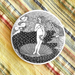 Die Geburt der Venus-Abzeichen, Botticelli-Abzeichen-Pin, schwarz-weißes Metallabzeichen, berühmte nackte Frau, Botticelli-Renaissance-Kunst