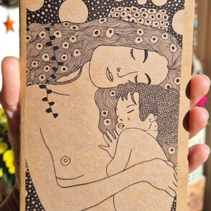 Quaderno Kraft Gustav Klimt Maternità, Madre con Bambino, Bambino con Mamma, Blocco Note Marrone con Copertina Morbida, Quaderno Marrone in Carta Artistica Riciclata