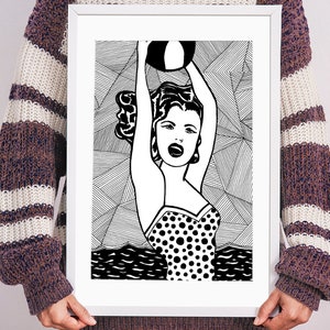 Roy Lichtenstein, girl with ball, volleyball art print, pop art, beach woman, woman portrait, female sport, famous painting, wall decoration