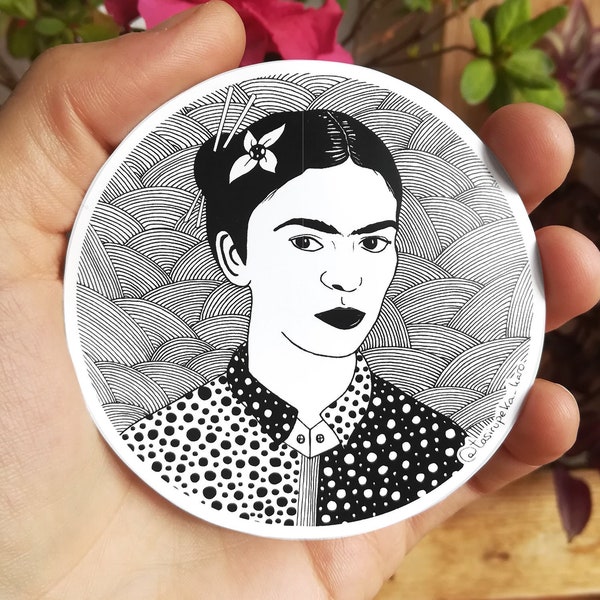 Frida Kahlo Sticker, Portrait with dots bluse, Famous artist mexican woman, high quality decal art, waterproof vinyl sticker